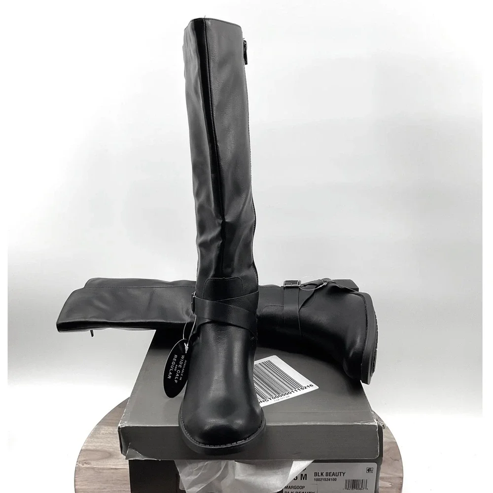 Style & Co Margoo Women Black Tall Riding Boots Wide Calf Regular 8.5 M F42199